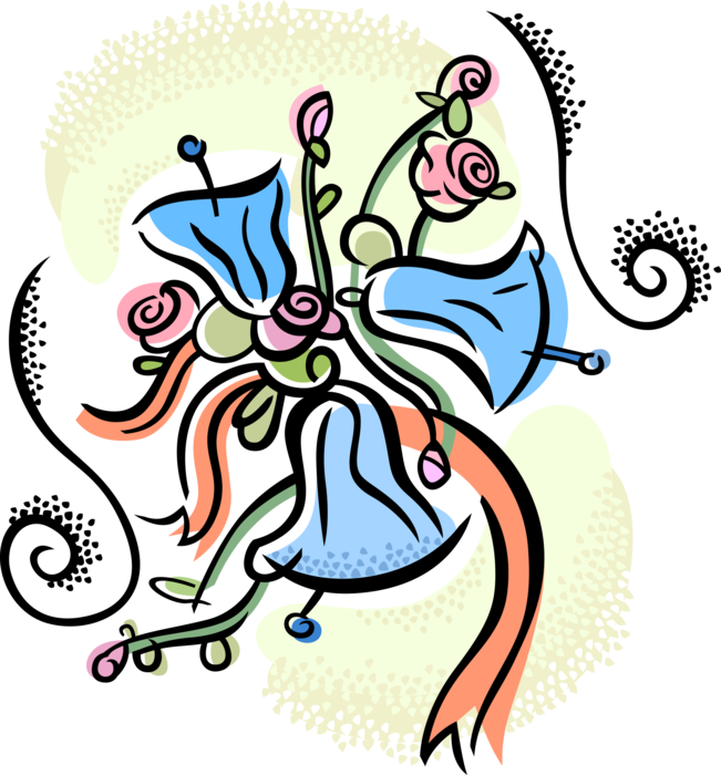 Vector Illustration Of Wedding Bells With Rose Flowers Clipart (651x700), Png Download