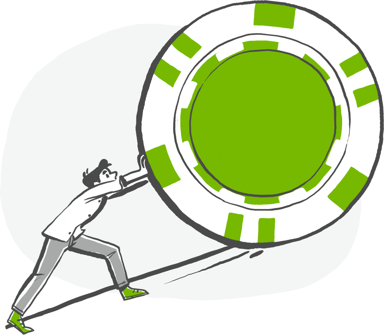 Cartoon Of A Person Pushing A Large Casino Chip Up Clipart (1280x1116), Png Download