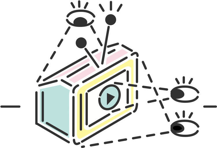 Feature Illustration Of Eyes Watching A Play Button Clipart (750x650), Png Download