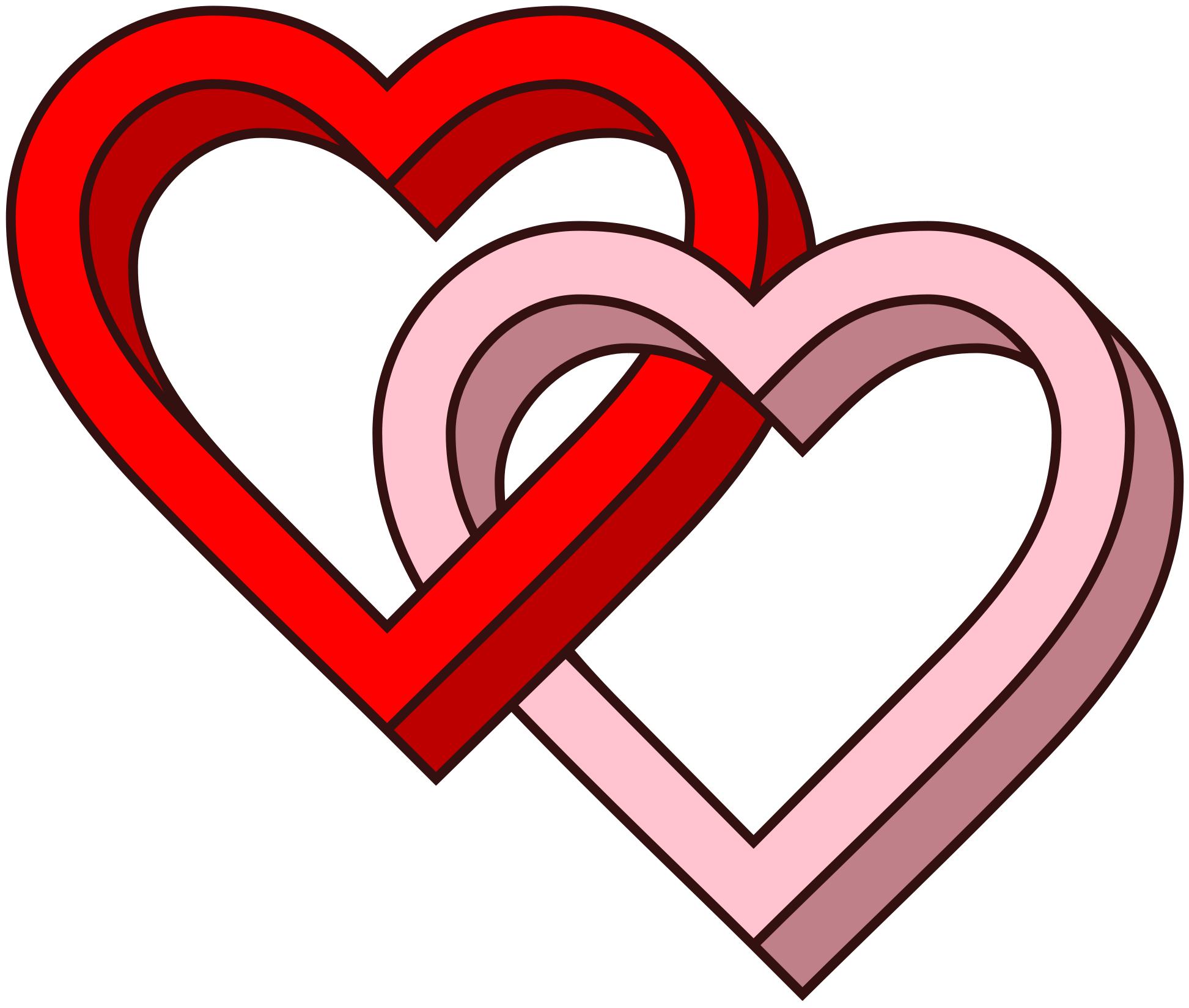 Interlaced Love Hearts-3d Clipart (1229x1024), Png Download