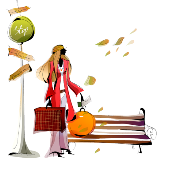 Vector Women In Autumn Clipart (600x589), Png Download