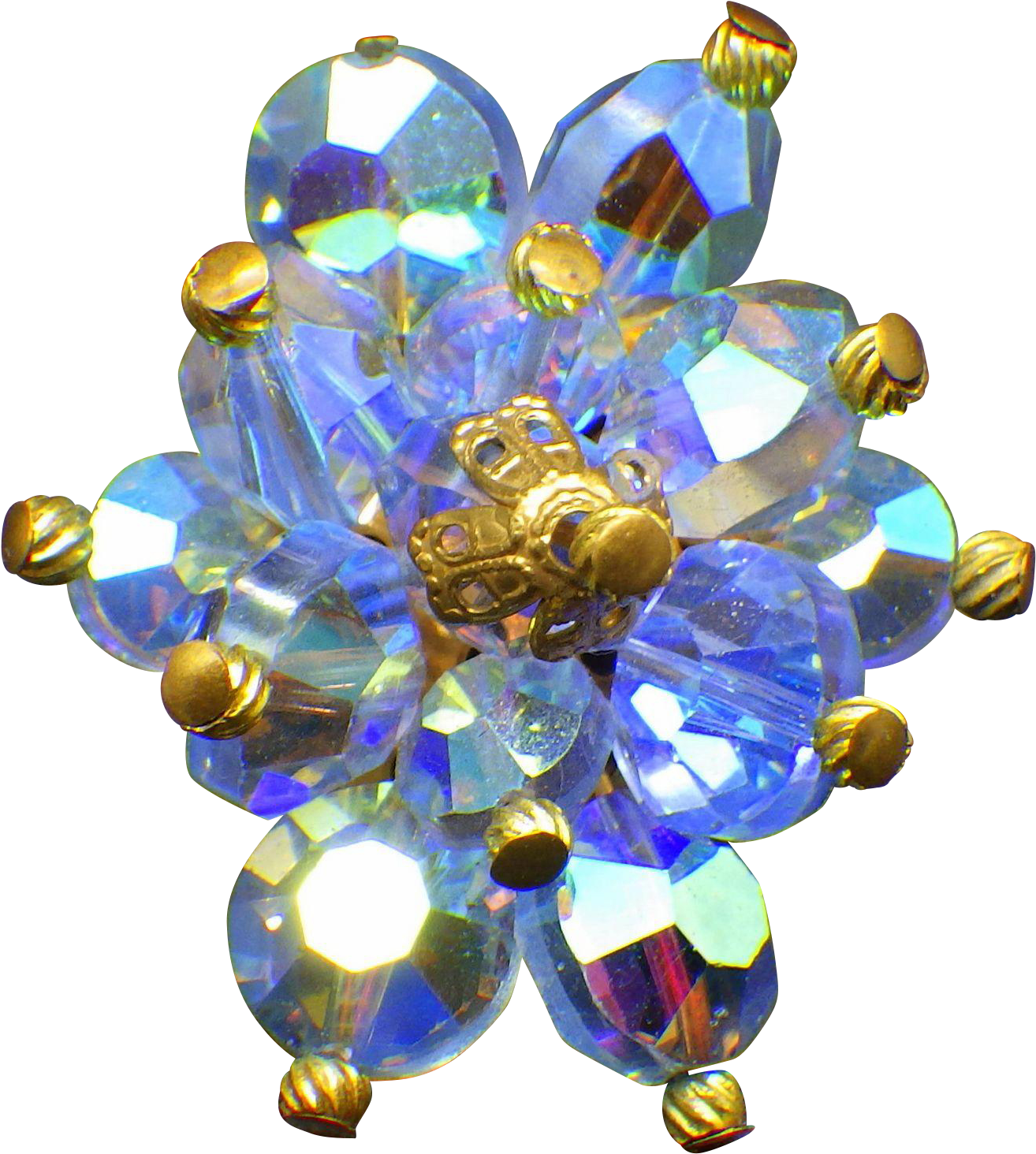 1950s Nail Head Crystal Fancy Clip Earrings Blue Aurora - Png Download (1463x1463), Png Download