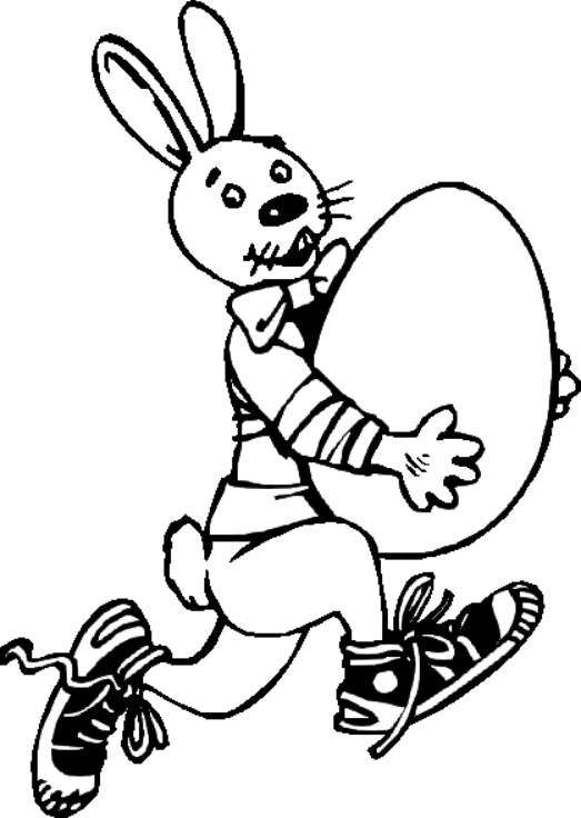 Bunnie Running With Egg Easter Coloring Book Page Clipart (523x736), Png Download