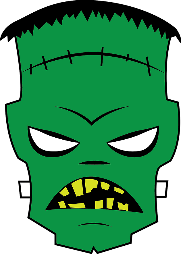 Frankenstein, Zentangle Skull, And Creepy Doll Clipart (630x884), Png Download