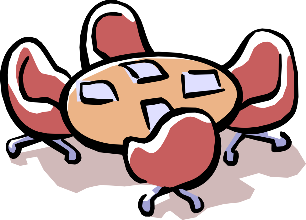 Vector Illustration Of Round Conference Room With Table Clipart (975x700), Png Download