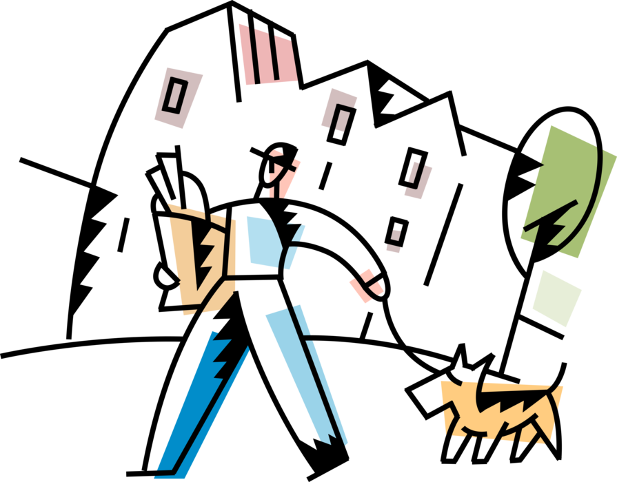 Vector Illustration Of Man Walks Family Pet Dog On Clipart (895x700), Png Download