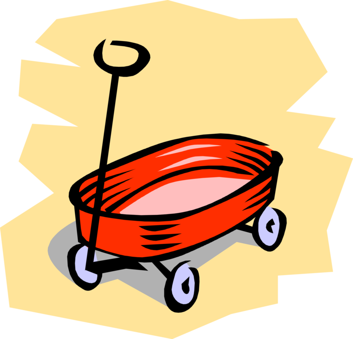 Vector Illustration Of Child's Red Wagon Pull Toy Clipart (729x700), Png Download