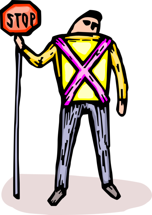 Vector Illustration Of School Crossing Guard Stops Clipart (495x700), Png Download