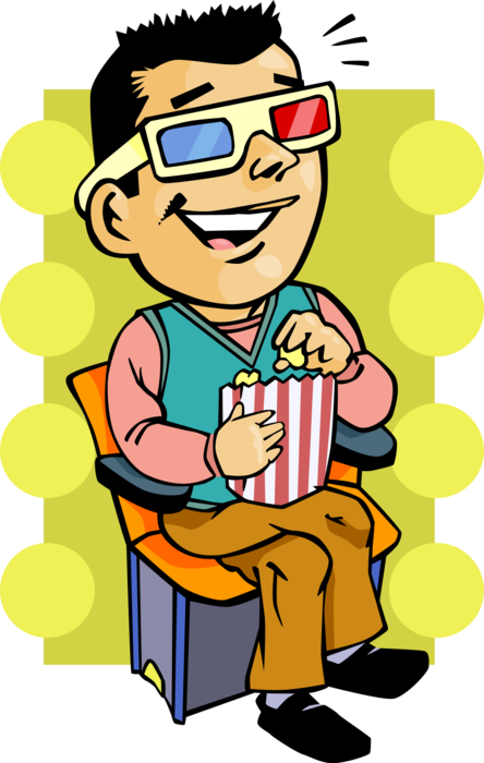 Vector Illustration Of Movie Fan Watches Theatre Or - Cartoon Man Watching Movie Clipart (444x700), Png Download