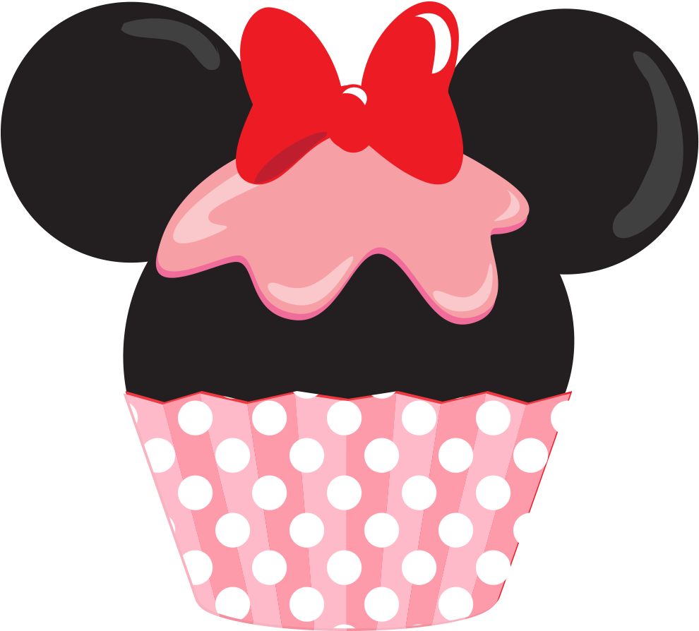 See Here Cupcake Clipart Black And White Free Download - Minnie Mouse Cupcake Clipart - Png Download (1018x898), Png Download