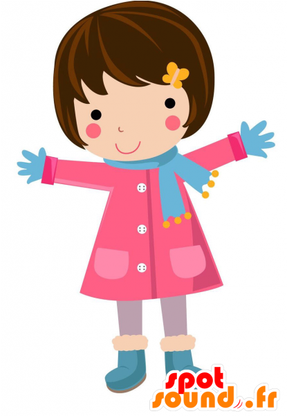 Girl Mascot Dressed In A Coat Clipart (600x600), Png Download
