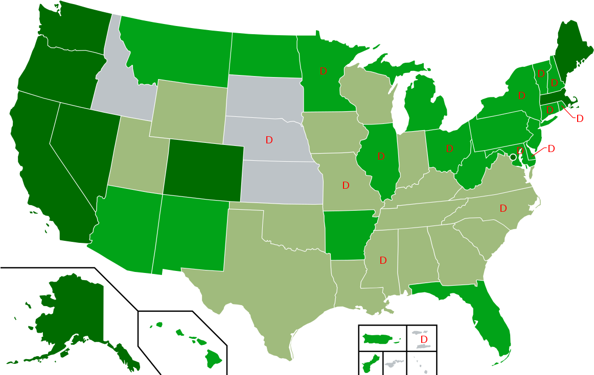 Marijuana Legalization Us Map 1200px Map Of Us State Clipart (1200x742), Png Download