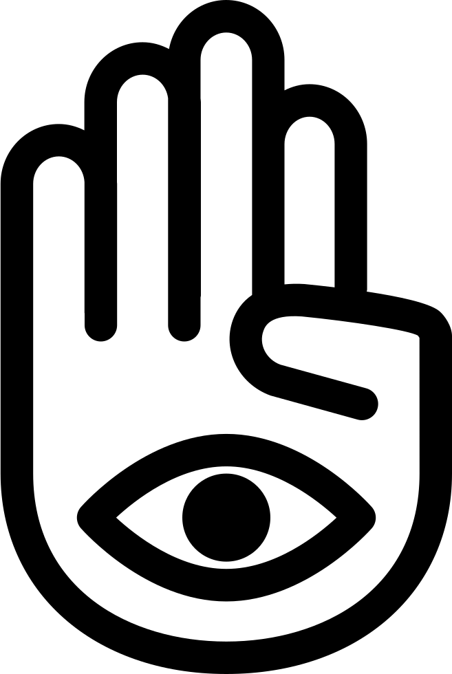 Hand Palm With One Eye In Mudra Posture Comments Clipart (657x980), Png Download