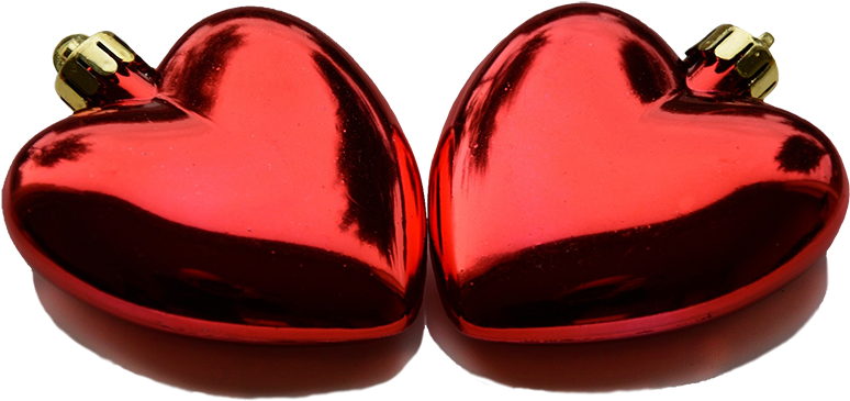 Two Red Christmas Heart Decorations Clipart (886x588), Png Download