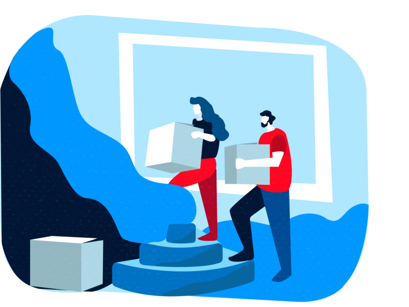 Moving Character Up Box Steps Red Blue Graphic Moving Clipart (800x600), Png Download