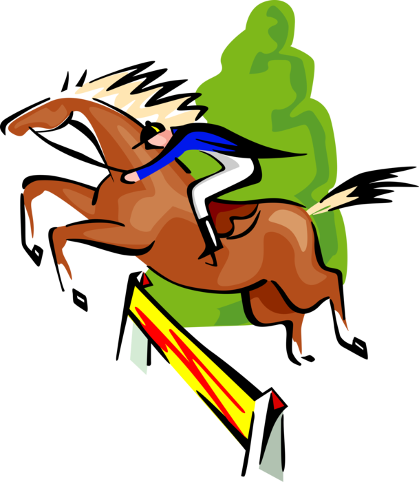 Vector Illustration Of Sports Equestrian Horse Jumping Clipart (609x700), Png Download