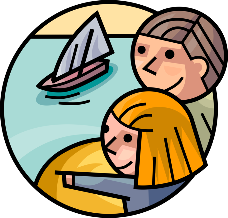 Vector Illustration Of Children Play With Toy Sailboat Clipart (732x700), Png Download