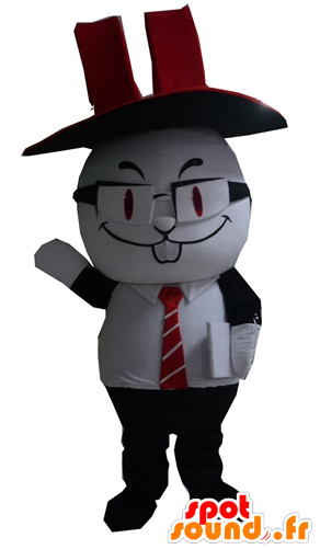 Black And White Rabbit Mascot, With A Top Hat Clipart (600x600), Png Download