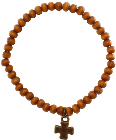 Light Brown Wood Bead Bracelet W/ Antique Bronze Medal Clipart (800x800), Png Download