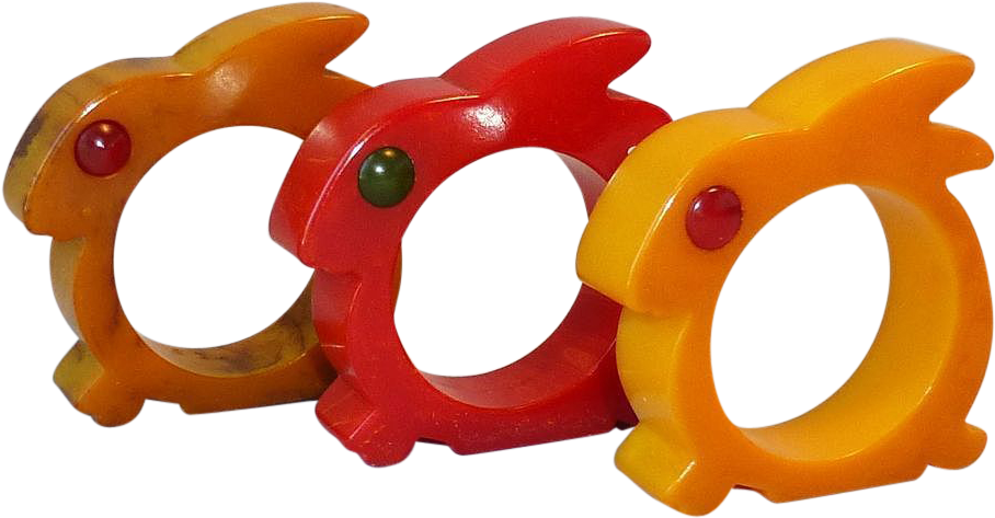 3 Vintage Figural Bakelite Rabbit Bunny Napkin Rings Clipart (907x907), Png Download