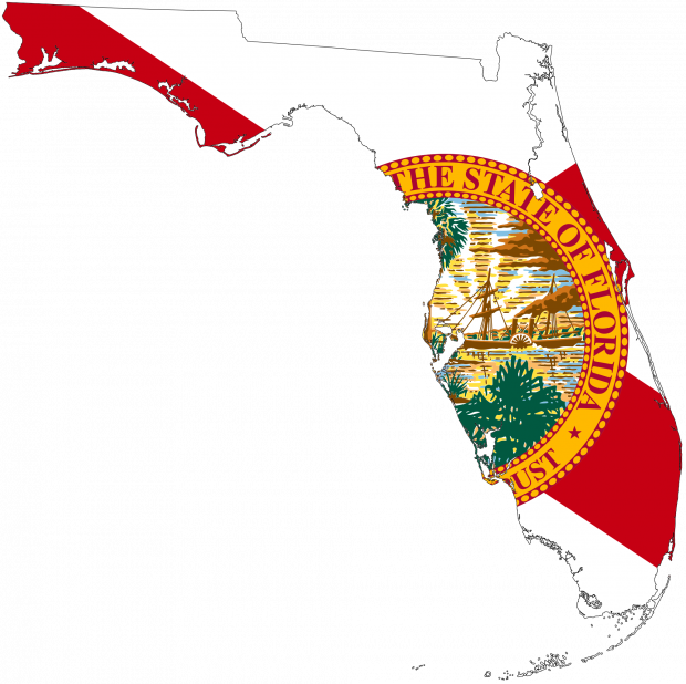 Map Of Florida With State Of Florida Seal Coloring Clipart (620x618), Png Download