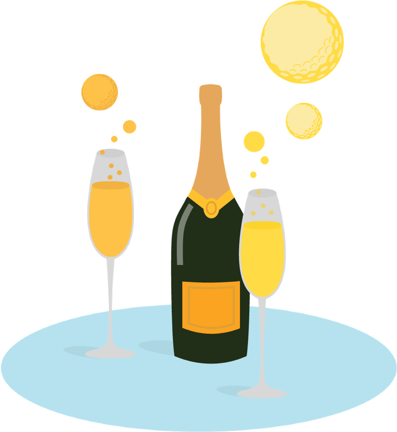 Champagne Bottle And Glasses With Bubbles That Look Clipart (804x874), Png Download