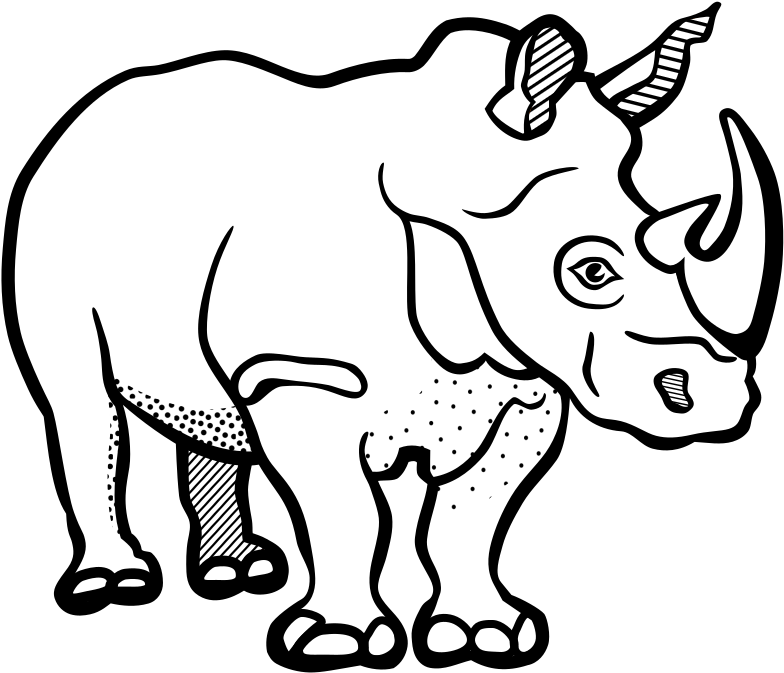 Rhinoceros Drawing Line Art Black And White Color - Clip Art Black And White Rhino - Png Download (750x750), Png Download
