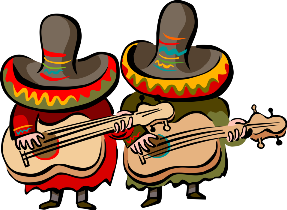 Vector Illustration Of Mexican Musicians With Sombreros - Mexican Musician Clip Art - Png Download (957x700), Png Download
