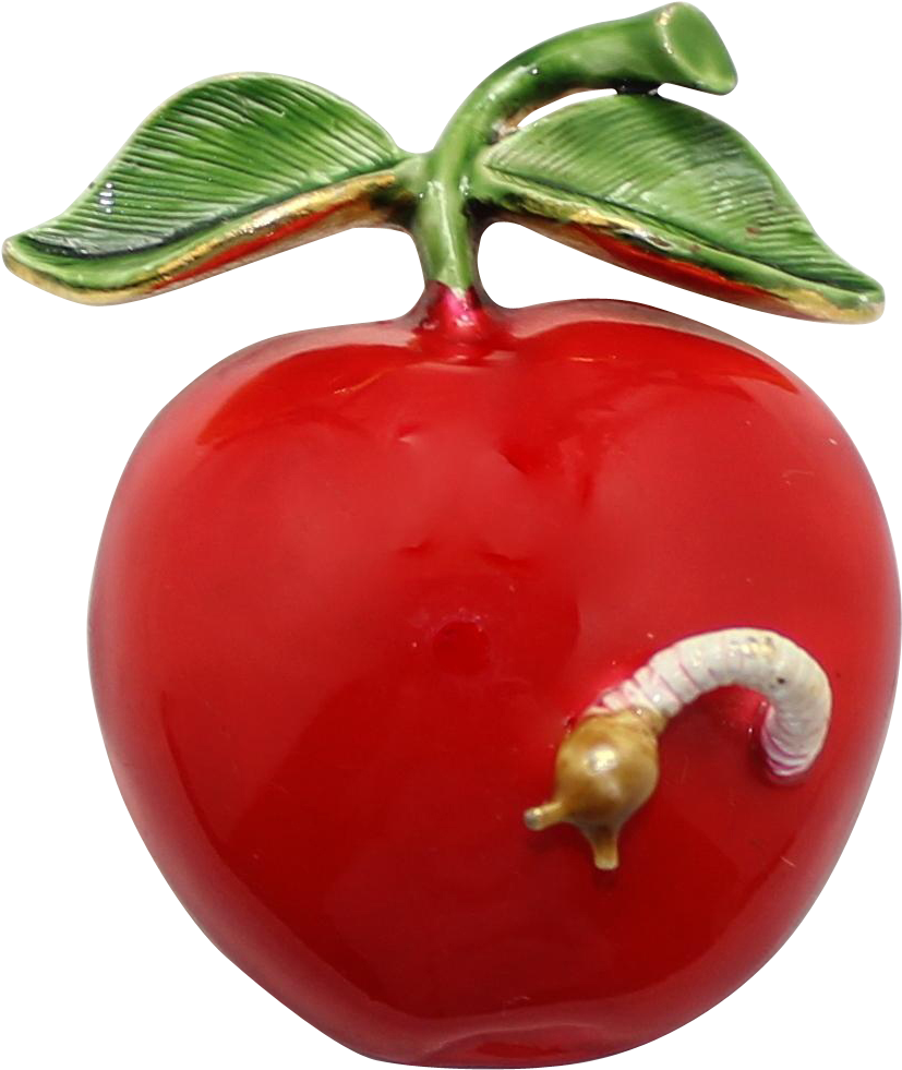 Vintage Original By Robert Enamel Apple With Worm Brooch Clipart (980x980), Png Download