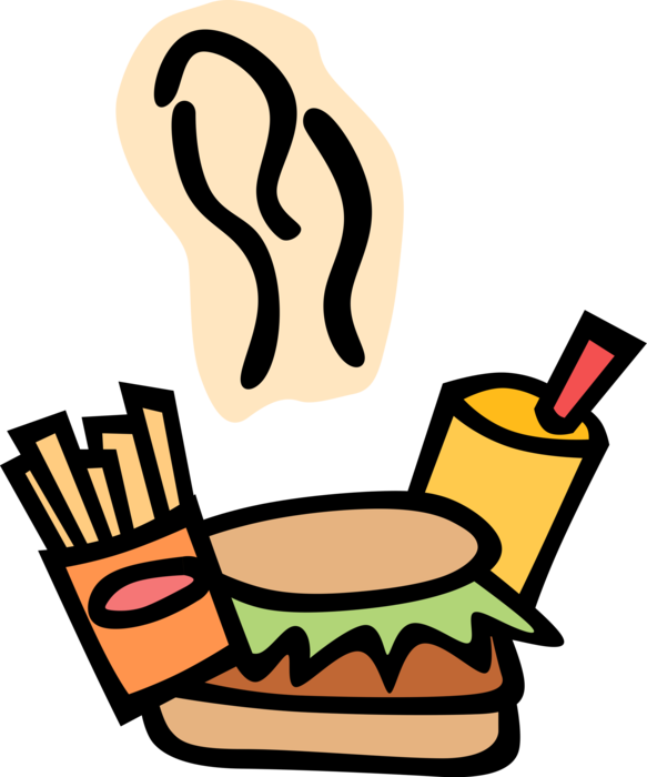 Vector Illustration Of Fast Food Hamburger, Fries And Clipart (583x700), Png Download
