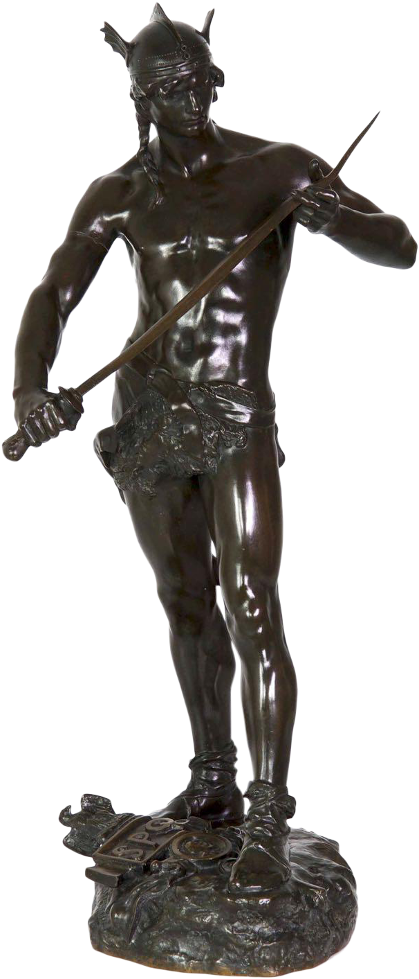Circa 1880 French Antique Bronze Sculpture Of Warrior Clipart (672x1569), Png Download