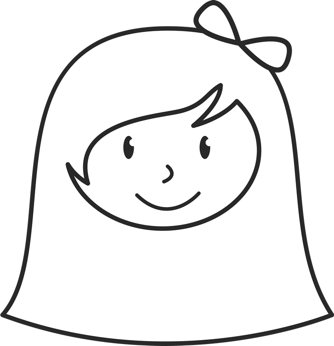 Girl With Long Hair And Bow Face Stamp Clipart (579x600), Png Download