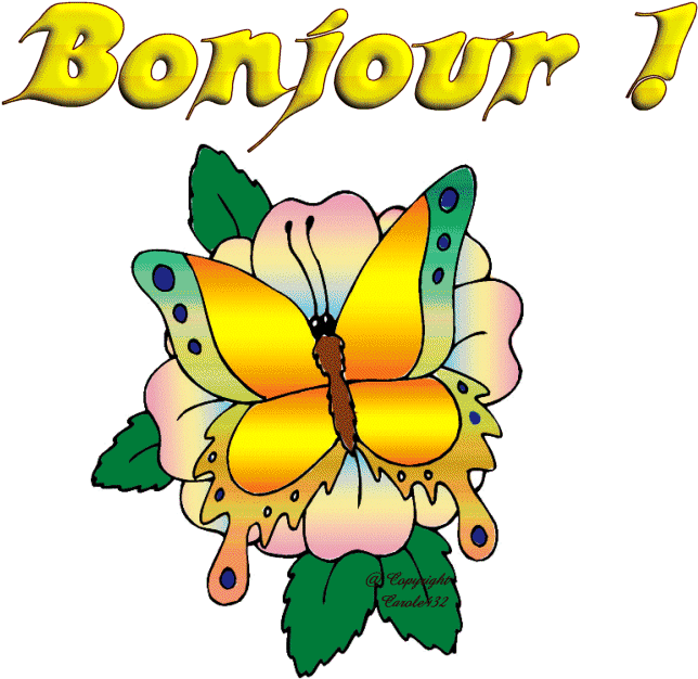 Bonjour - Papillon - Fleurs - Couleurs - Gif Animé Clipart (658x652), Png Download