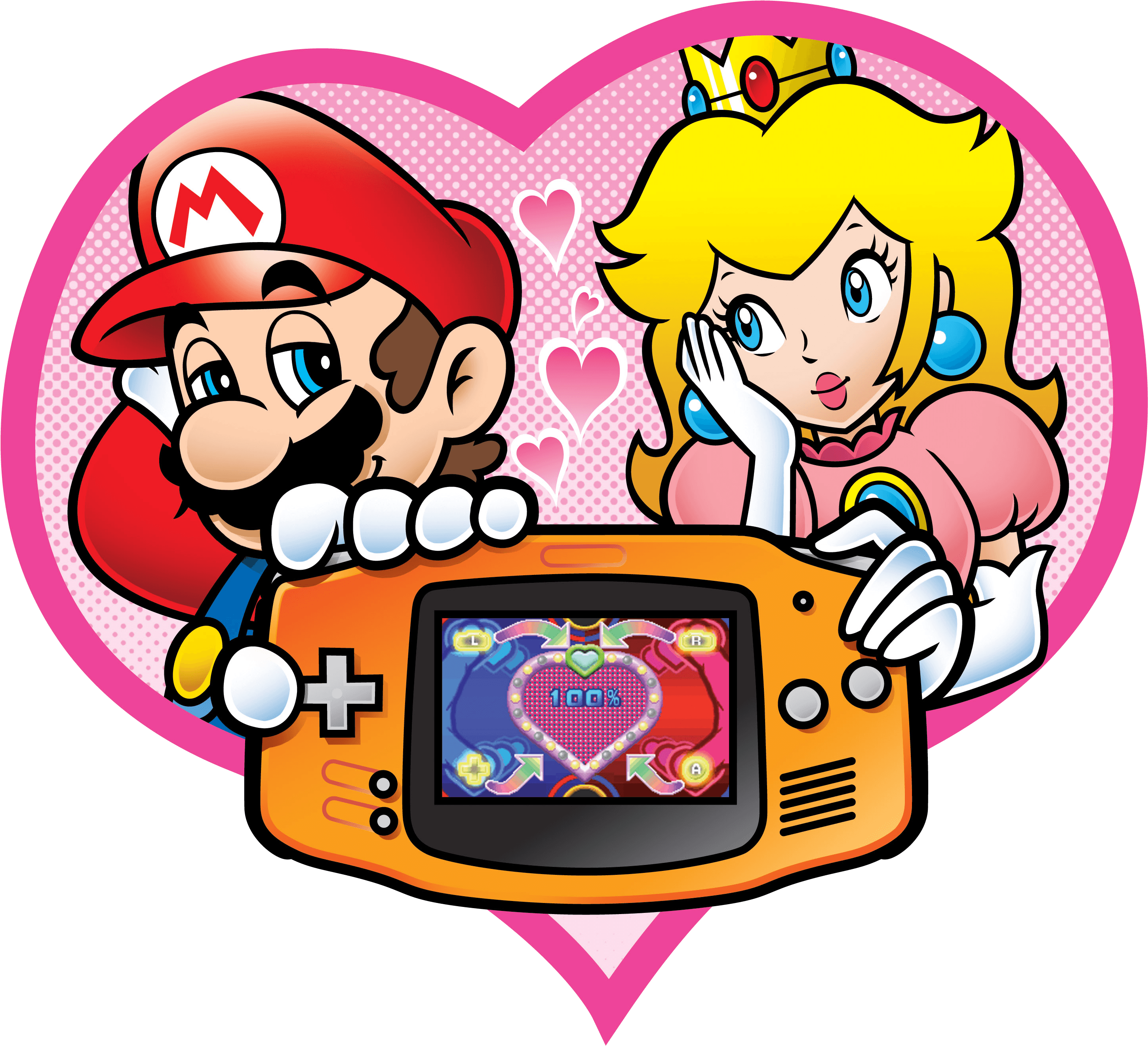 Mario And Peach Holding A Gameboy In A Romantic Way Clipart (3169x2756), Png Download