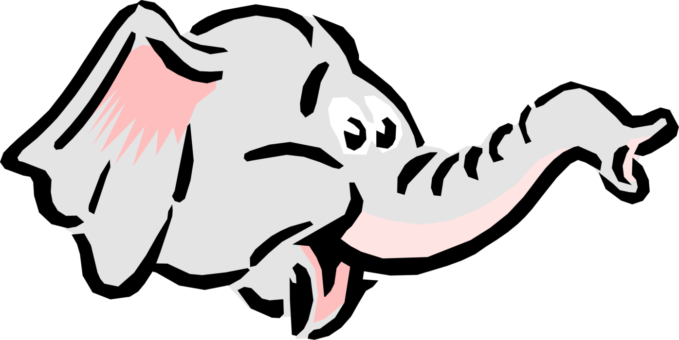 Vector Illustration Of Cartoon Elephant Head With Trunk Clipart - Full