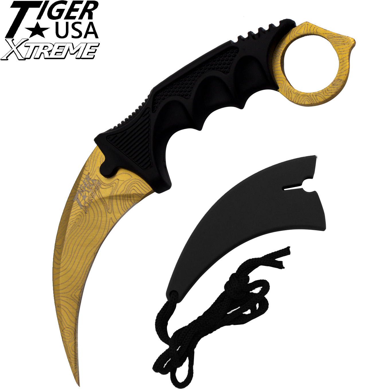 Gold Damascus Fixed Blade Neck Knife With Sheath Clipart (1500x1500), Png Download
