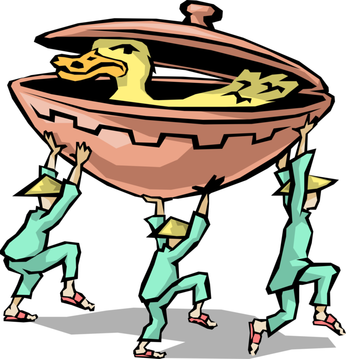 Chinese Waiter Delivers Peking Duck Vector Image Clipart (675x700), Png Download