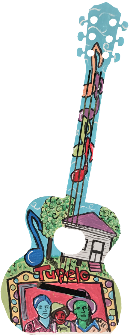 Colorful Metal Guitar At Elvis Presley Birthplace Clipart (500x1124), Png Download