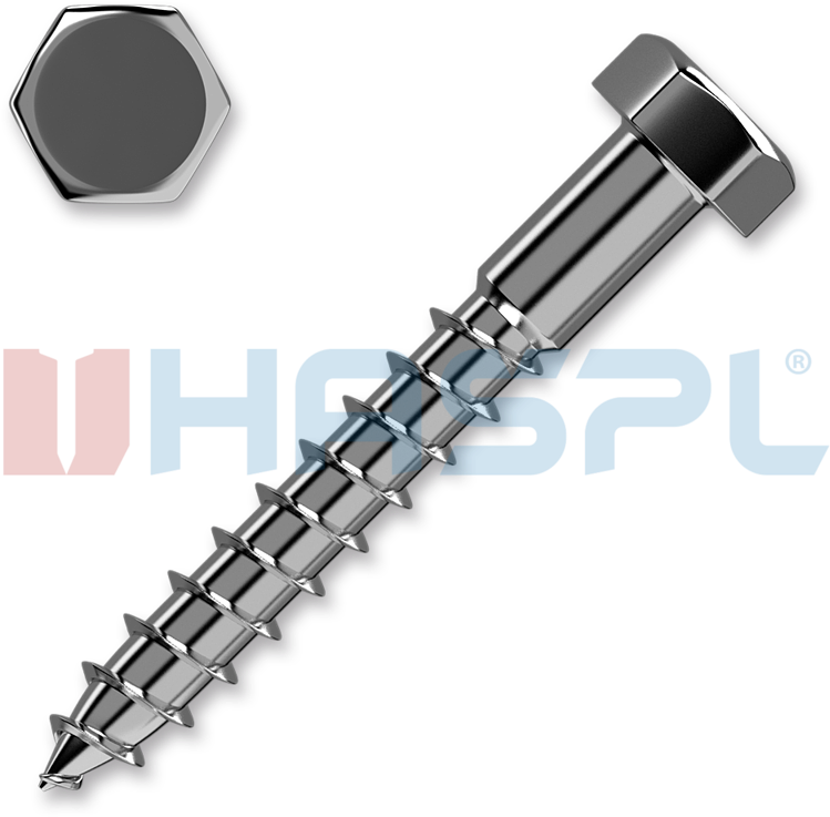 Hexagon Head Wood Screw 8x60,din 571, White Zinc Plated Clipart (749x737), Png Download