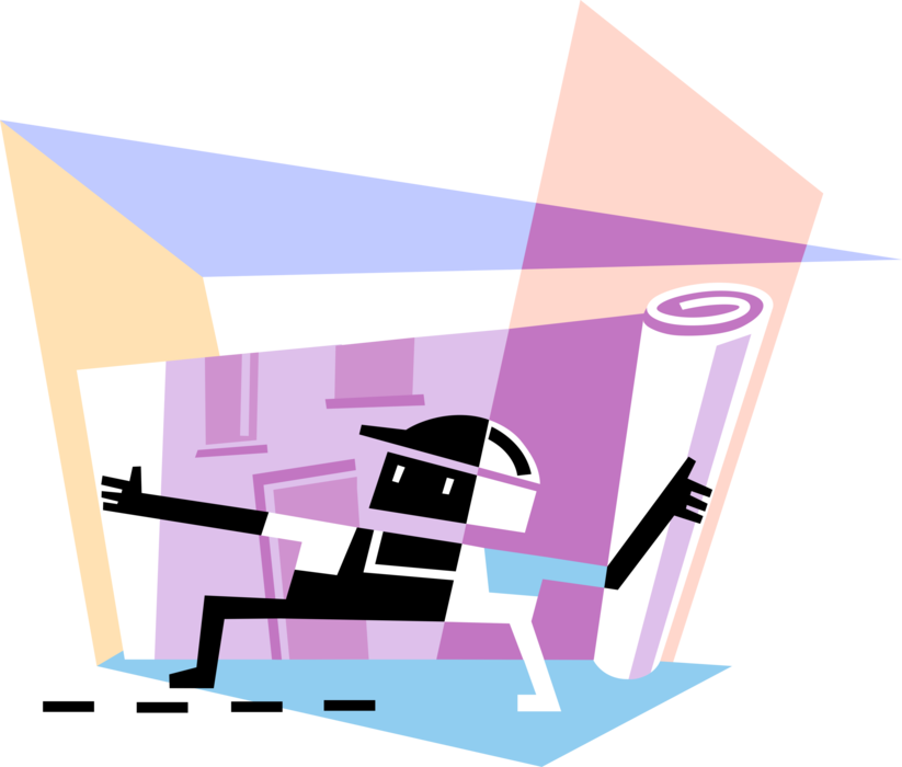 Engineer With Plans Image Illustration Of Building Clipart (823x700), Png Download