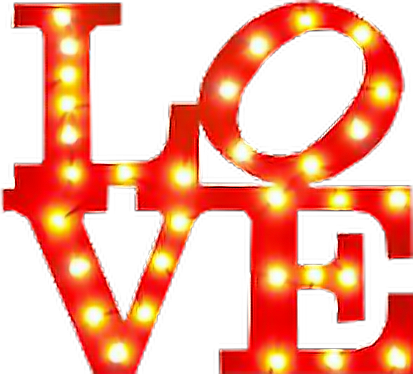 Red Love Lights Sign Marquee Textstickers Word Vintage Clipart (588x532), Png Download