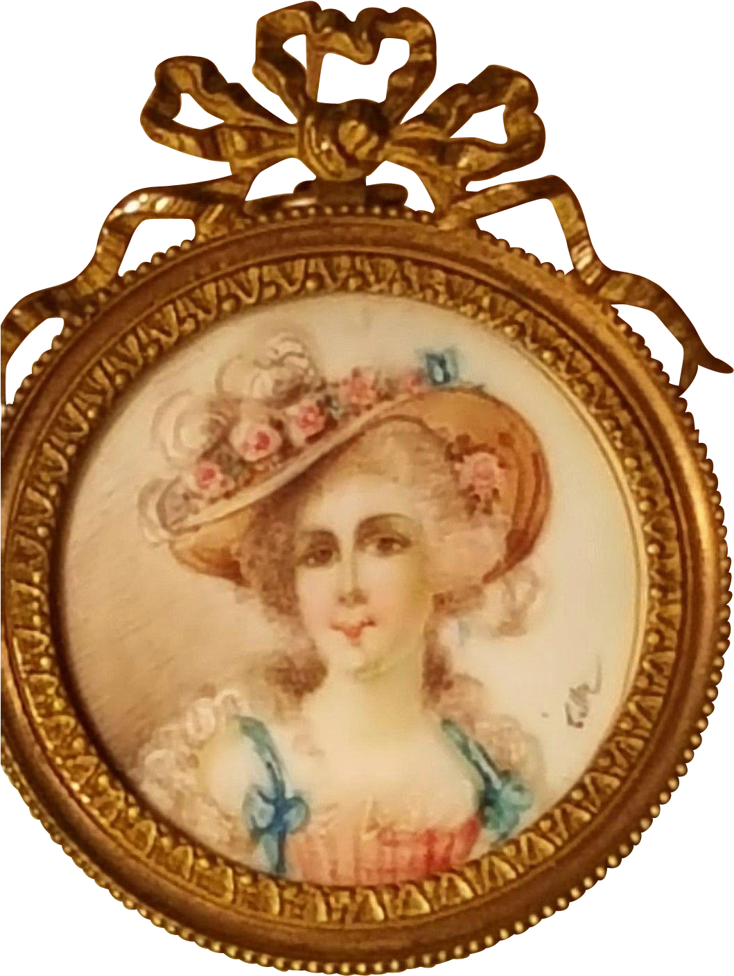 Antique French Small Miniature Signed Portrait W/ Brass Clipart (1407x1407), Png Download