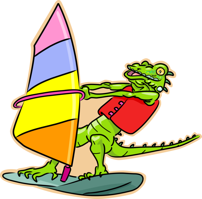 Vector Illustration Of Windsurfer Lizard Iguana Windsurfing Clipart (709x700), Png Download
