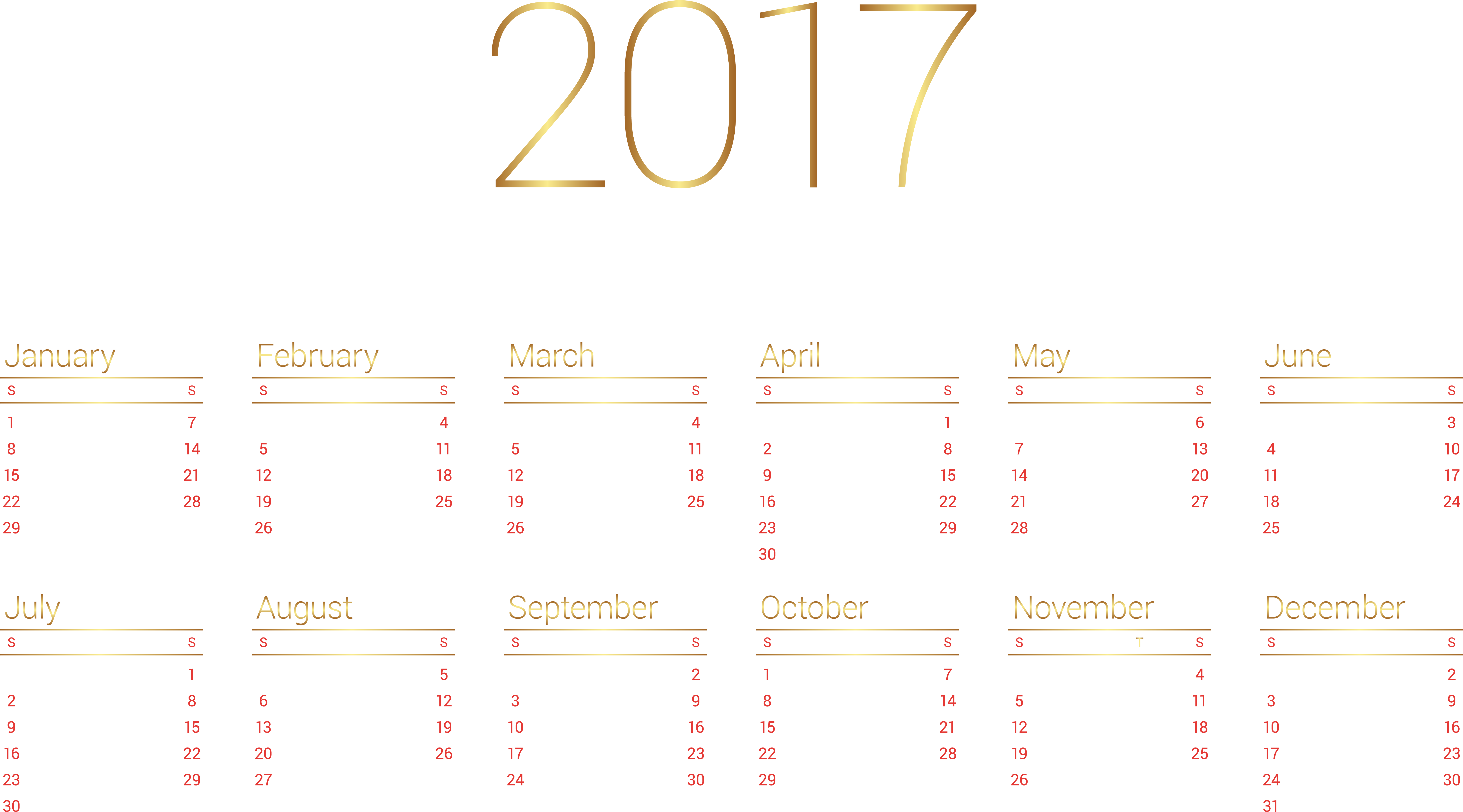 2017 Calendar Clip Art - Png Download (8000x4432), Png Download