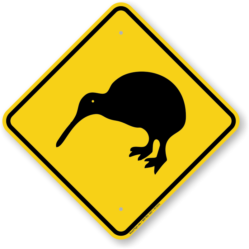 Kiwi Bird Crossing Yellow Aluminum Road Sign Clipart (800x800), Png Download