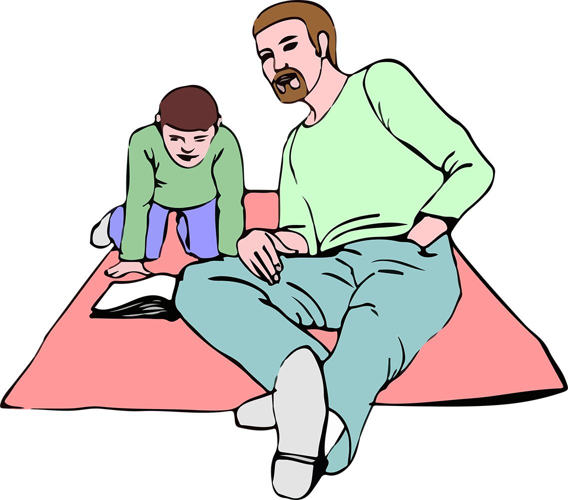 温馨卡通手绘父亲给女儿讲故事父亲节素材 Clipart (1137x1000), Png Download