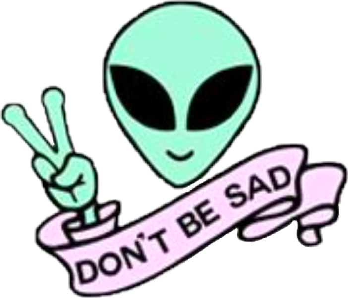 Alien Sad Happy Rad Pink Green Cute Kawaii Space Clipart (702x601), Png Download