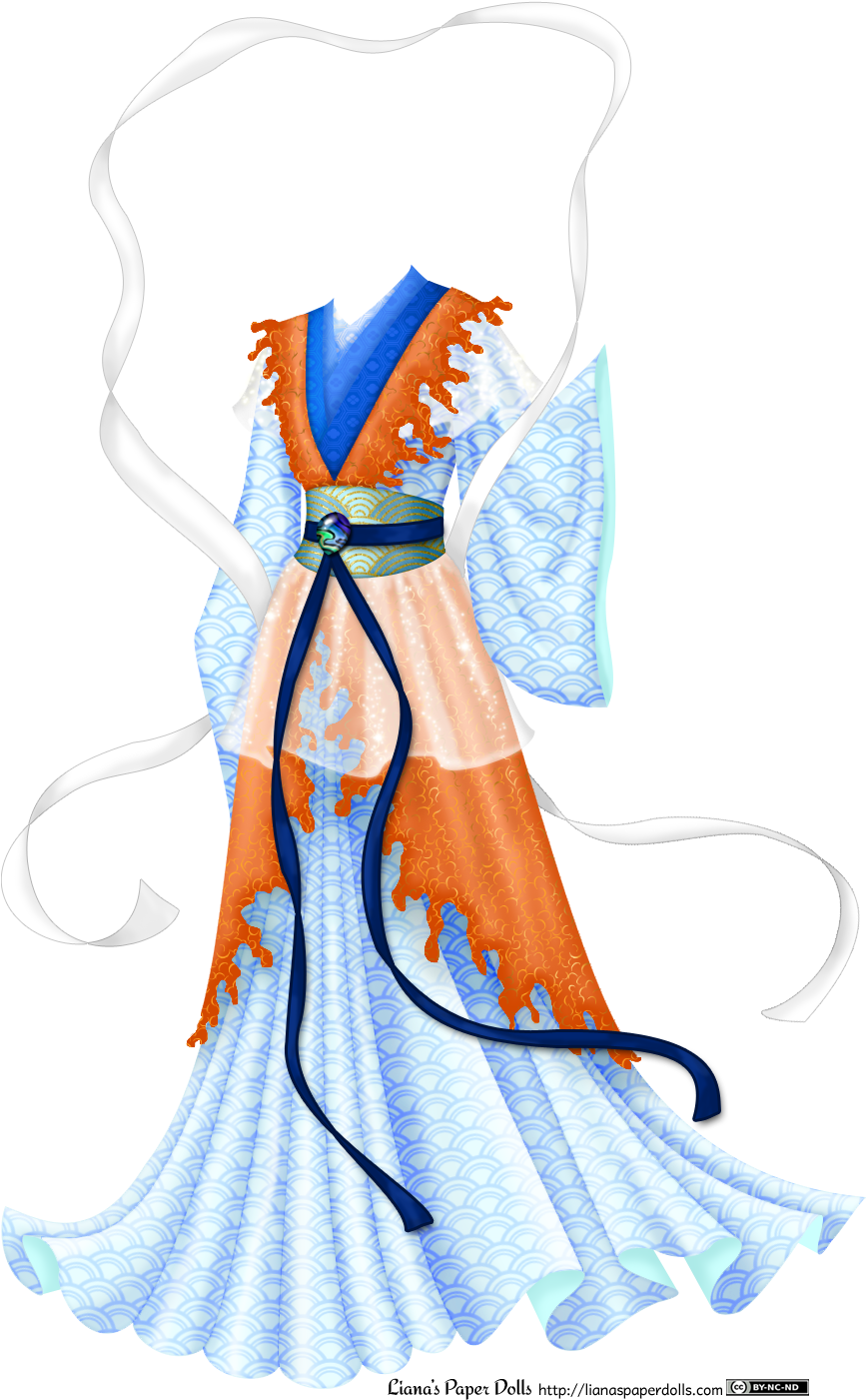 A Blue Gown With A Stylized Wave Pattern In A Darker Clipart (866x1416), Png Download