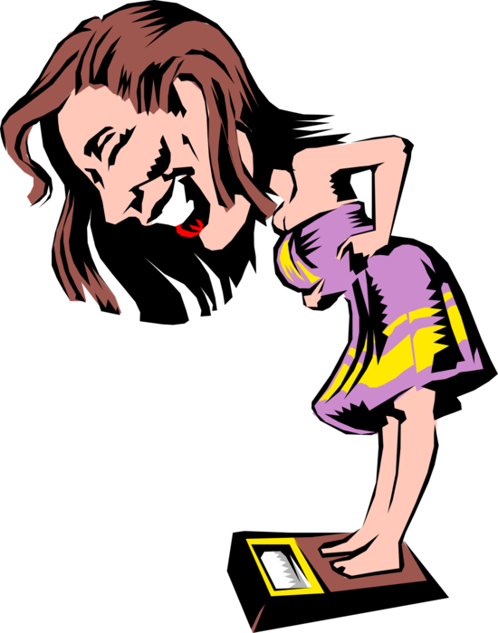 Vector Illustration Of Woman On Weight Scales Happy Clipart (550x700), Png Download