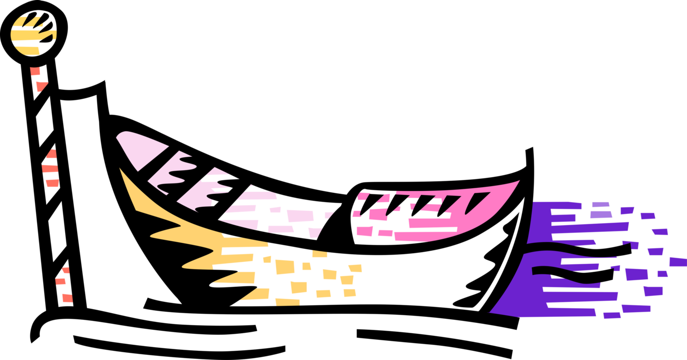 Venetian Gondola Steered By Gondolier Clipart (1336x700), Png Download